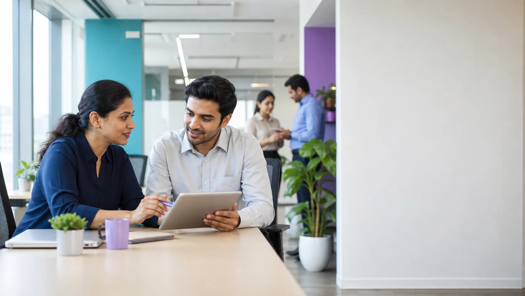A manager and employee having a constructive check-in